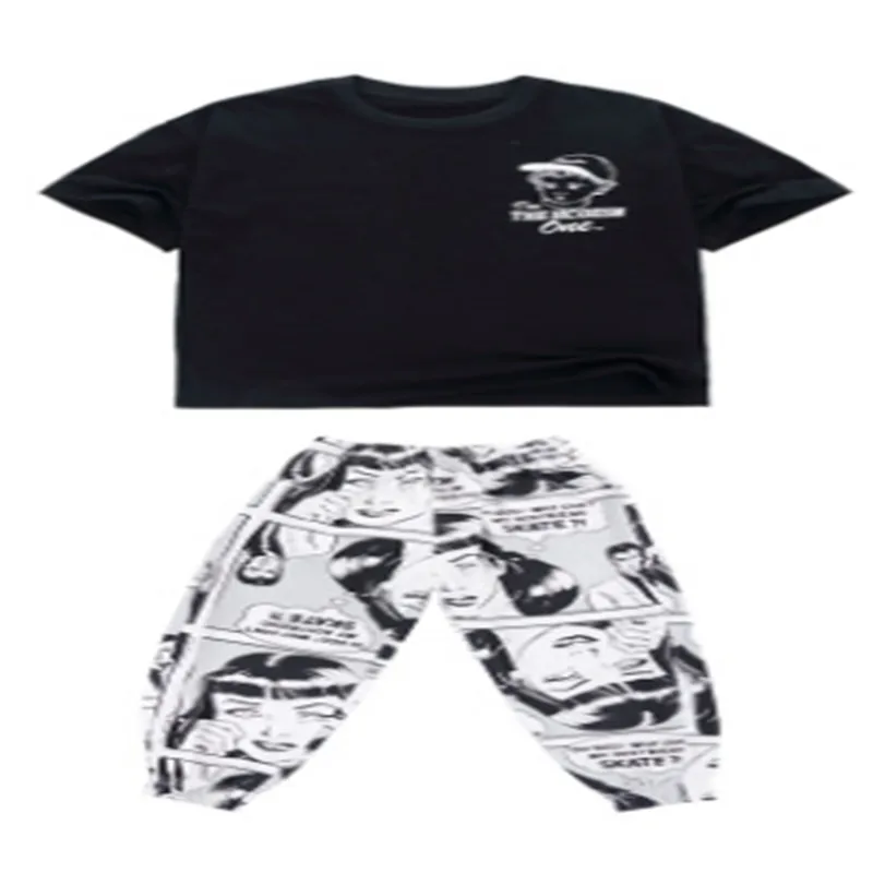 Set 2 Детские Комплекты для девочек Лето с коротким рукавом Футболка в стиле хип-хоп Штаны джазовых танцев костюмы для девочек Дети Танцы летняя одежда для малыша - Цвет: Set 2