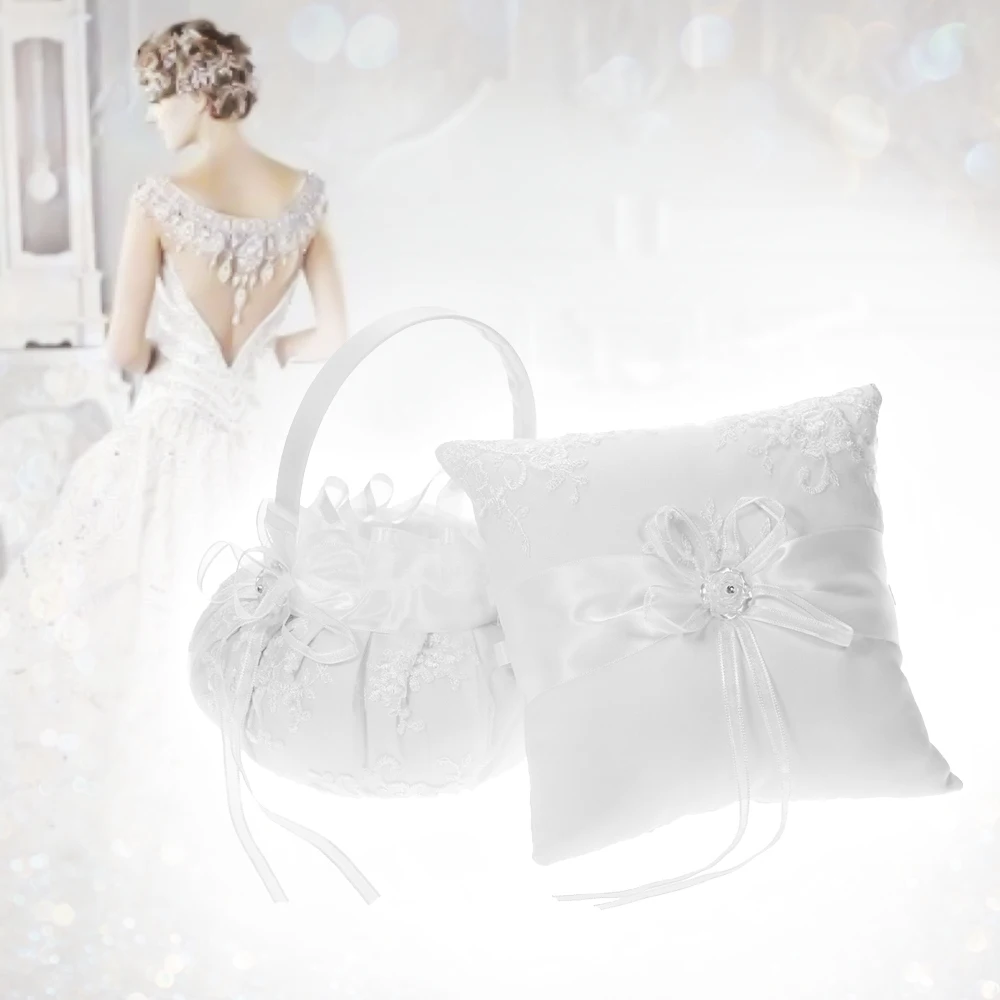 7*7 дюймов белый сатинировка слоновой кости кольцо подушки для свадьбы и