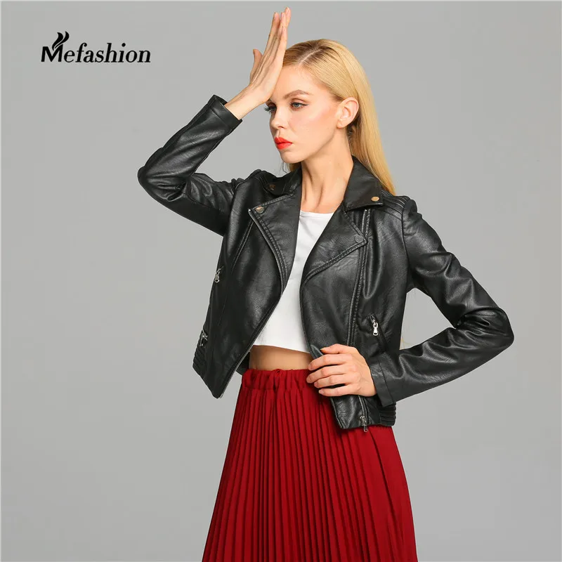 Mefashion Новая Осень Высокой Уличной Моды женщин Короткие Мыть PU Кожаная Куртка На