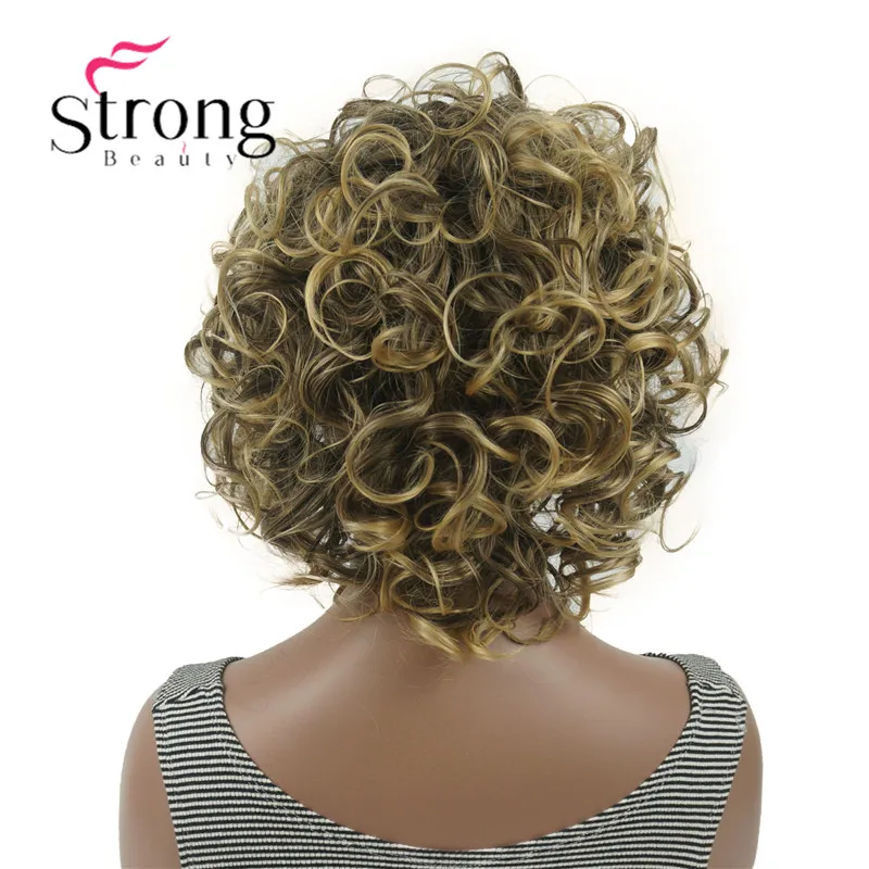 StrongBeauty короткие супер каштановые с завитками корень с белым золотым наконечником кудрявые короткие синтетические волосы женский парик