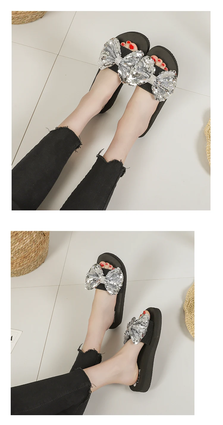 Women Bow tie Summer Sandals Slipper Indoor Outdoor Flip flops Beach Shoes New Fashion Female Casual flower Slippers Platforms