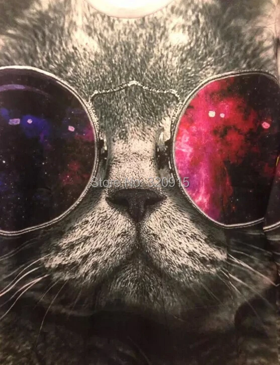 New Fashion 2014 Women/Men Red and blue glasses cat Pullovers Funny 3d sweatshirts animal galaxy sweaters Hoodies top | Женская одежда
