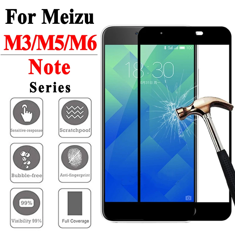 Защитное стекло m6 note для Meizu m5 m5s m3 защита экрана meizu s mesie 5 6 5m 6m (черный) | Мобильные