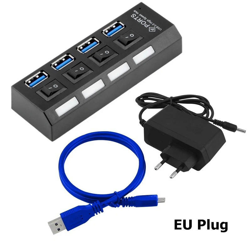 Usb-концентратор 3,0 4 Порты и разъёмы USB 3,0 концентратор разветвитель с Мощность адаптер Мульти USB hab высокое Скорость 5 Гбит/с для портативных ПК крепление и аксессуары