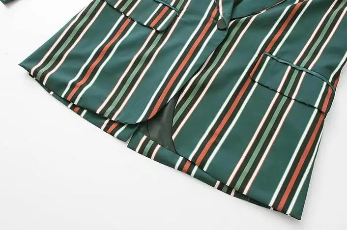 Chic Contrast Dark Green Vertical Striped Blazer 2017 Autumn New Woman Notched Collar Slim fit Suit Jacket | Женская одежда