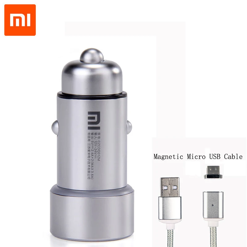 Add Micro USB Cable Оригинальное автомобильное зарядное устройство Xiao mi, двойной USB, быстрая зарядка, универсальное автомобильное зарядное устройство mi с магнитным кабелем для большинства телефонов, планшетов, ПК - Тип штекера: Add Micro USB Cable