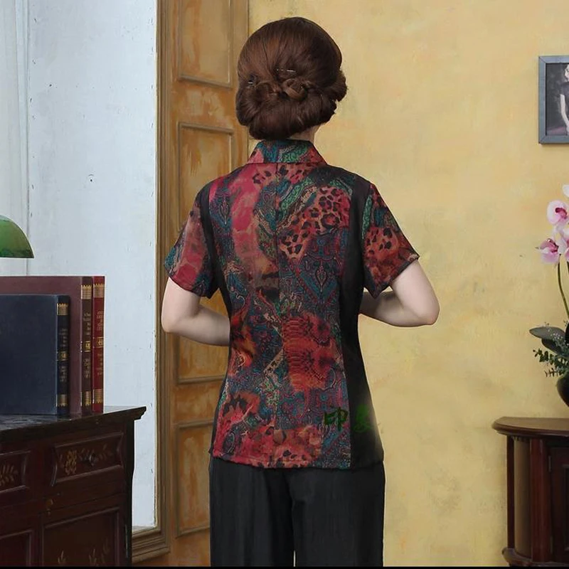 Женская шелковая летняя новая китайская блузка из шелка 100% с отложным воротником
