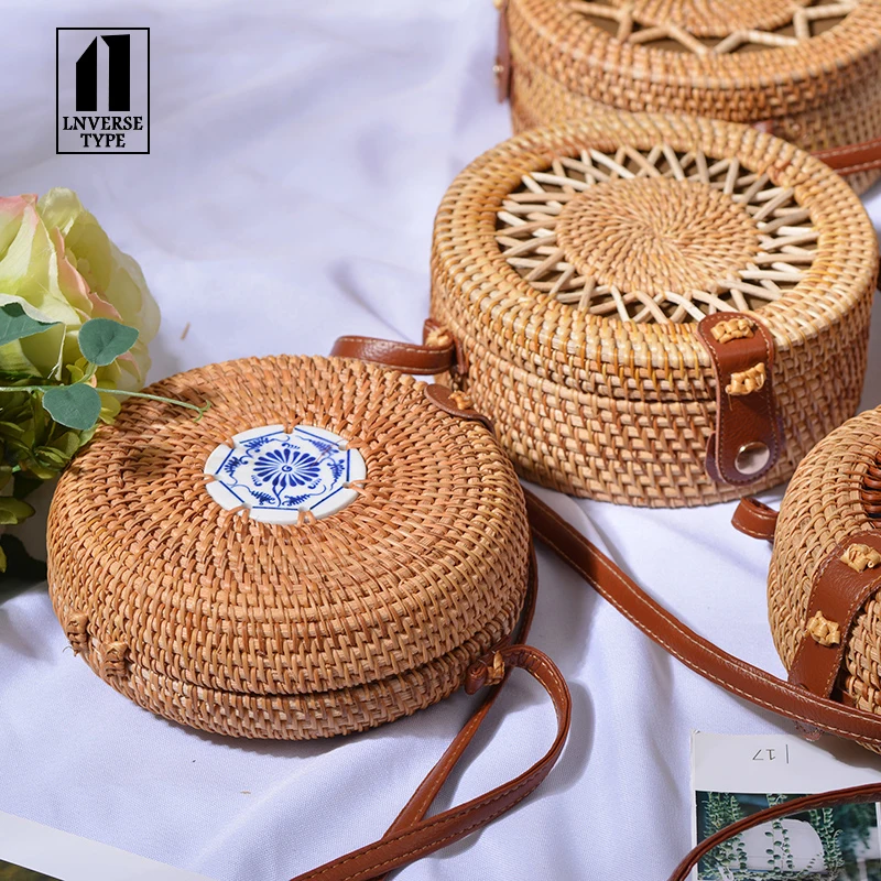 Тканая пляжная сумка ручной работы в богемном стиле круглая винтажная плетеная