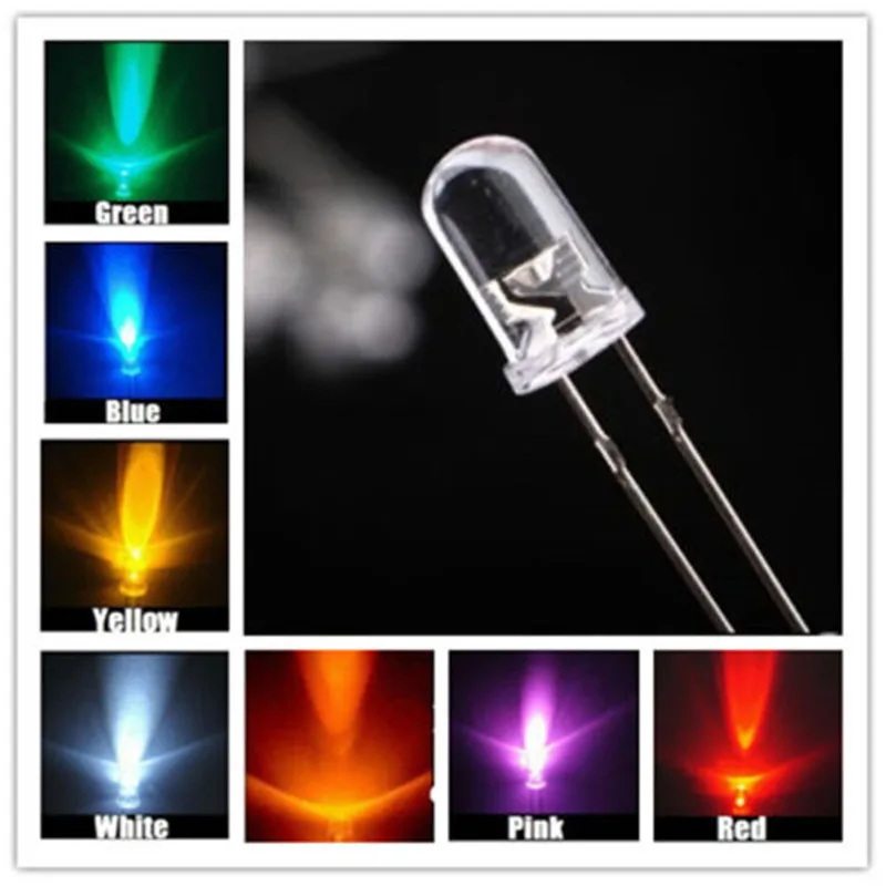 100pcs/lot F5 LED Light Diode Lamp Beads Round Water Clear Top Green/Yellow/Blue/White/Red Kit DIY Bulb | Лампы и освещение