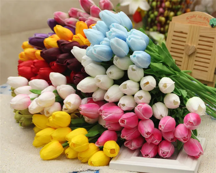 TulipD18 RandomColor Высокое качество, 1 шт., красные, розовые тюльпаны, искусственный цветок, искусственная кожа, искусственный тюльпан, настоящее на ощупь, свадебные украшения, для дома, вечерние, свадебные букеты - Цвет: TulipD18 RandomColor