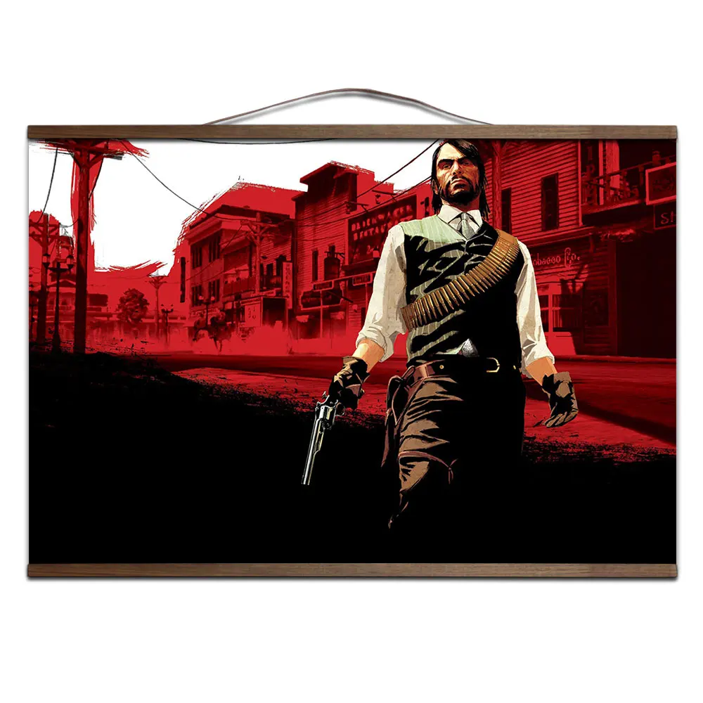 13 Красные изображения из фильма «Red Dead Redemption» 2 игры настенный расписной Холст плакат для домашний декор, плакаты с твердой деревянной подвеской прокрутки без рамки - Цвет: 13