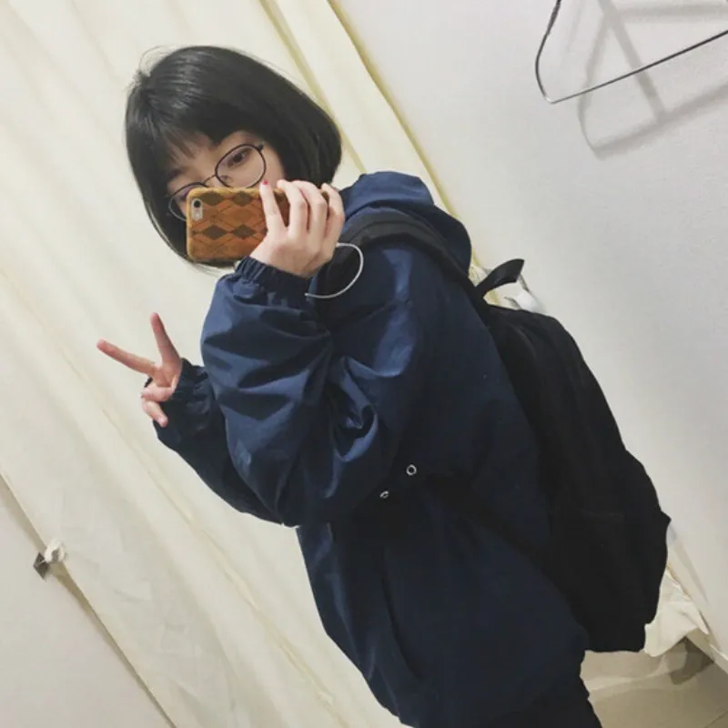 Куртки женские Harajuku универсальные корейский стиль свободные модные повседневные женские одежда простые студенческие удобные с капюшоном ВЕСНА Новинка