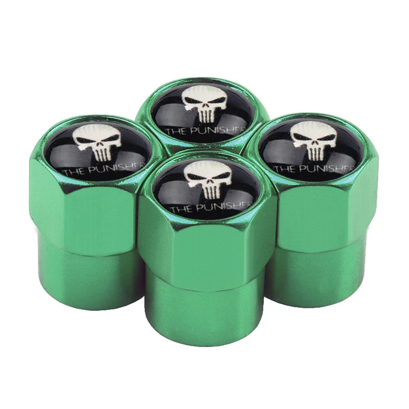 Green White 4x автомобильный Стайлинг из нержавеющего алюминиевого сплава Каратель Череп автомобильные шины колпачки для клапанов Колеса Шины Клапаны шток шины воздушный колпачок аксессуары - Название цвета: Green White