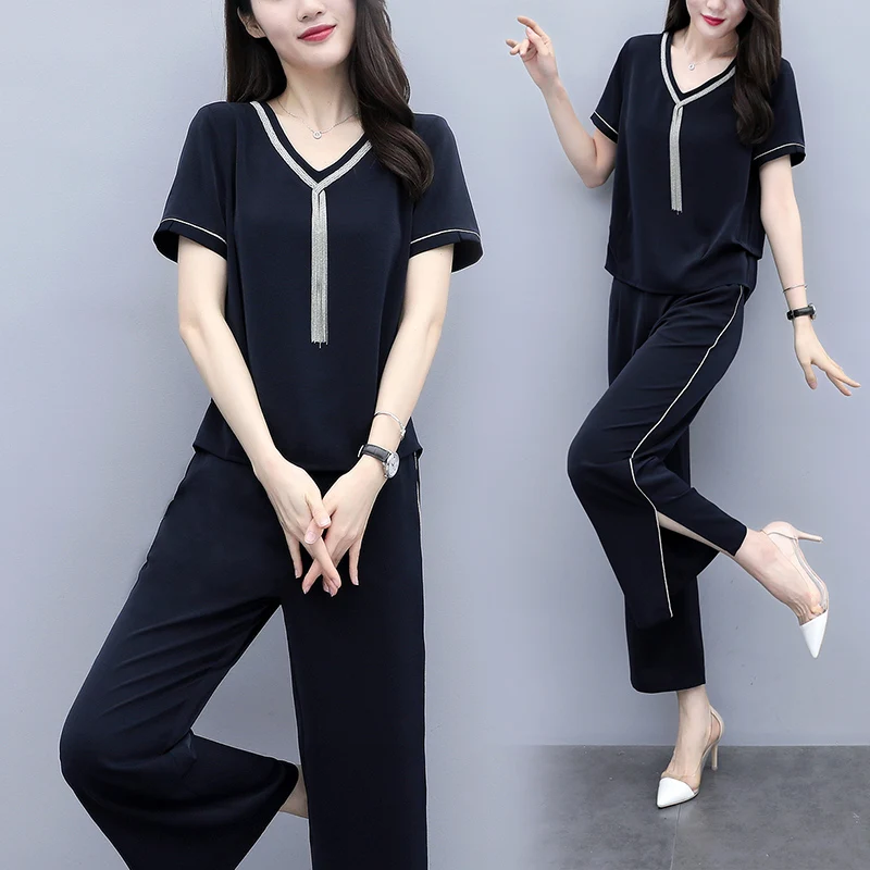 

women's Summer Suit OL Women 2 Piece Set Top And Pants Ensemble Femme Deux Pieces Conjunto Feminino Year-old Female Costume