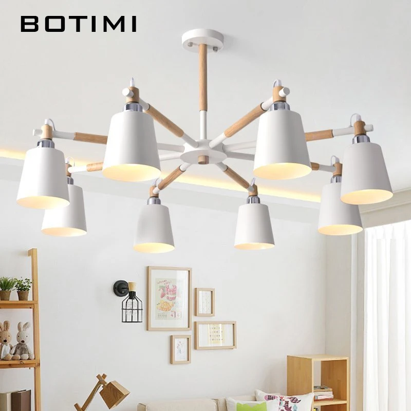 BOTIMI Lustre твердая деревянная люстра для железный абажур для гостиной светодиодный люстра освещение люстры Para Sala De Jantar домашняя лампа