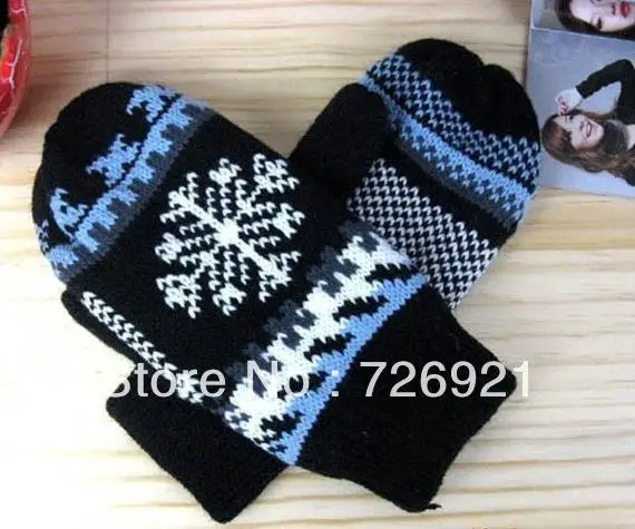 Free Shipping 2pairs/lot Women Snowflake Pattern Winter Warm Knitting Wool Knitted Gloves Thicken | Аксессуары для одежды