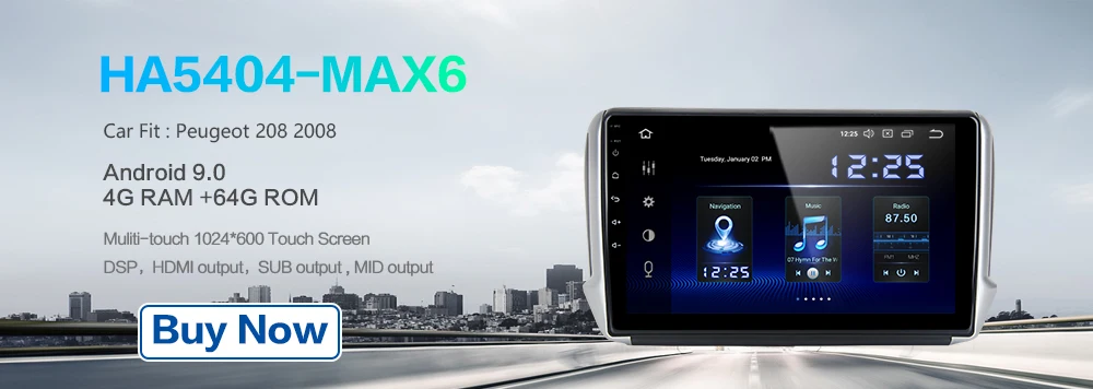 Dasaita 10," Android 9,0 Автомобильный gps плеер для peugeot 208& 2008 2012- с восьмиядерным процессором 4 Гб ОЗУ Авто радио мультимедиа gps NAVI 4G