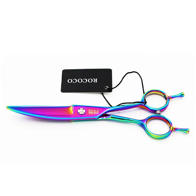 

Rainbow 6.0 inch Downward Curved hair scissors Steel Willow Damascus Leaf Cut Shears Professional Hairdressing Scissors