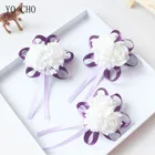 YO CHO ручной работы из пены белые розы на запястье цветы для подружки невесты запястье корсажный Браслет Свадебные аксессуары Свадебный цветок на запястье