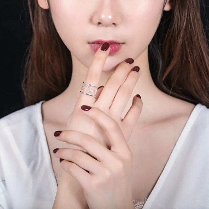 

Flyleaf Chinese Style Hollow Window Grille Golden Bird Open Rings For Women 100% 925 Sterling Silver Vintage Jewelry