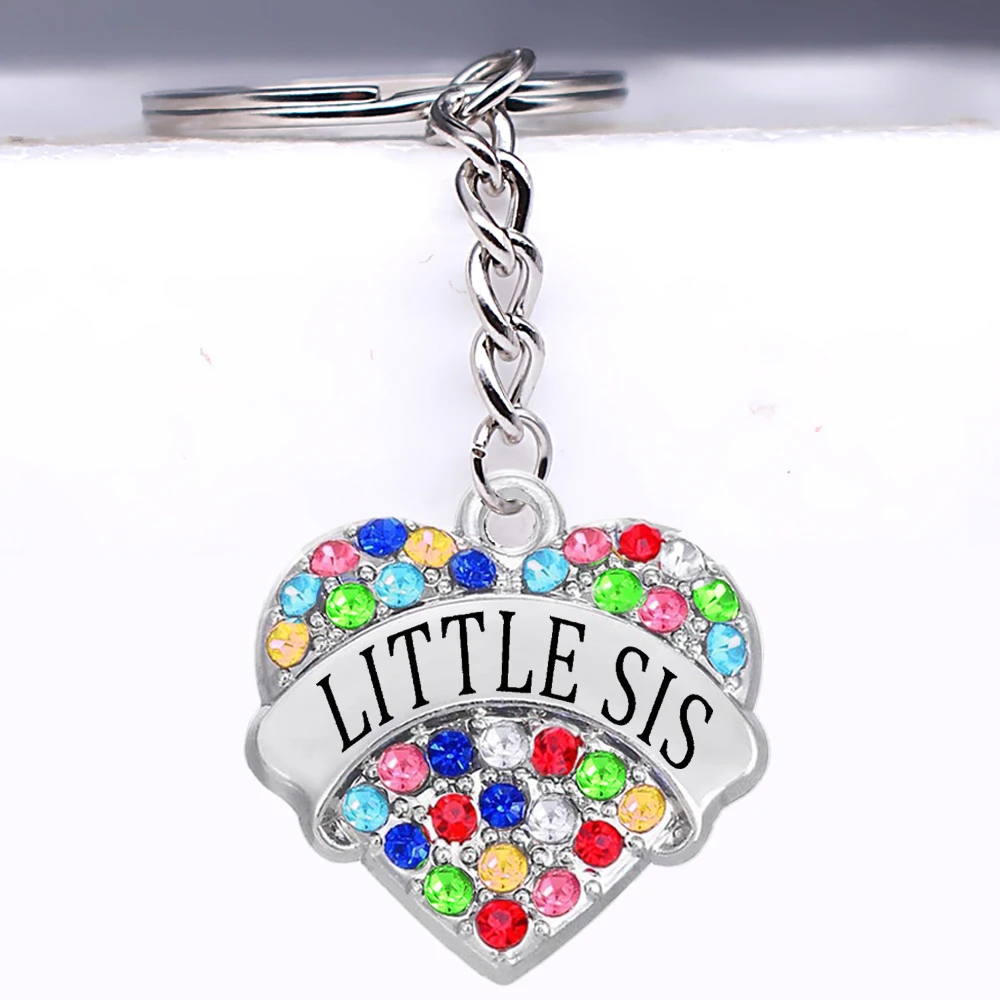 

Popular family member name jewelry keychain LITTLE SIS heart-shaped metal pendant key chain
