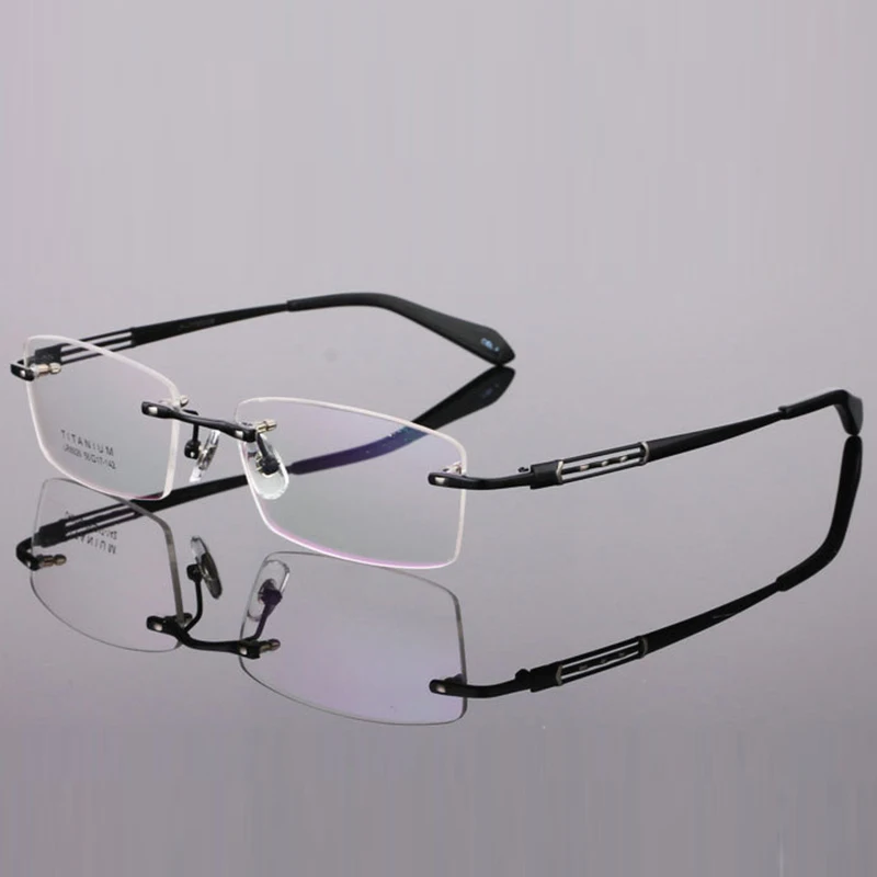 

Bellcaca Men Pure Titanium Spectacle Frame Nerd Rimless Eyeglasses Computer Optical Clear Lens Eye Glasses Frame For Male BC268