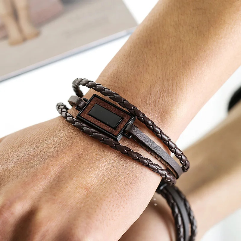 

Mens Toggle-clasps Leather Bracelet best friends Braided Bracelet Bangle Metal Buckle Cuff Bracelets stainless steel jewelry