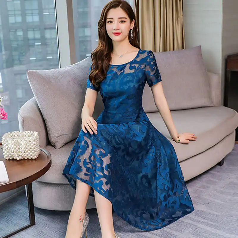 Plus Size 5XL Women Lace Dress Short Sleeve Elegant Maxi Long Summer Robe Femme Black Ladies Party Dresses Jurken C5523 | Женская одежда