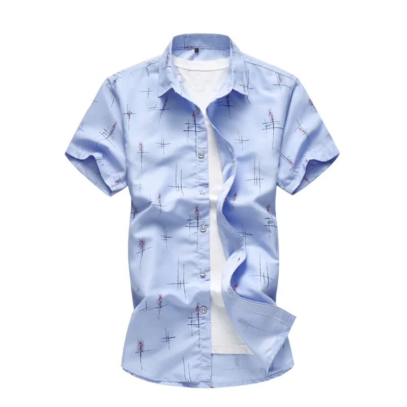 Рубашка мужская с принтом и коротким рукавом Повседневная модная брендовая