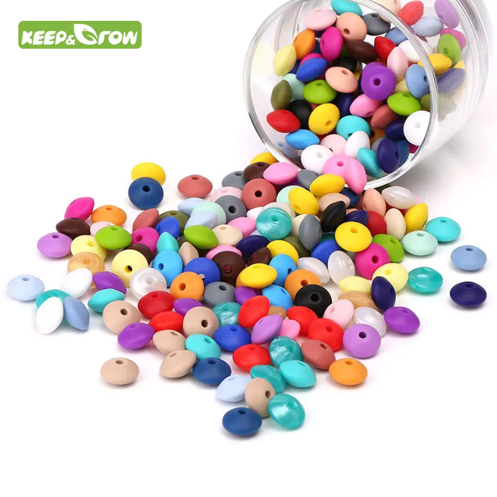 KEEP&GROW 1000Pc 12mm Abacus Silicone Lentil Beads BPA Free Baby Teething Beads For DIY Jewelry Making Necklace Pearl Silicone