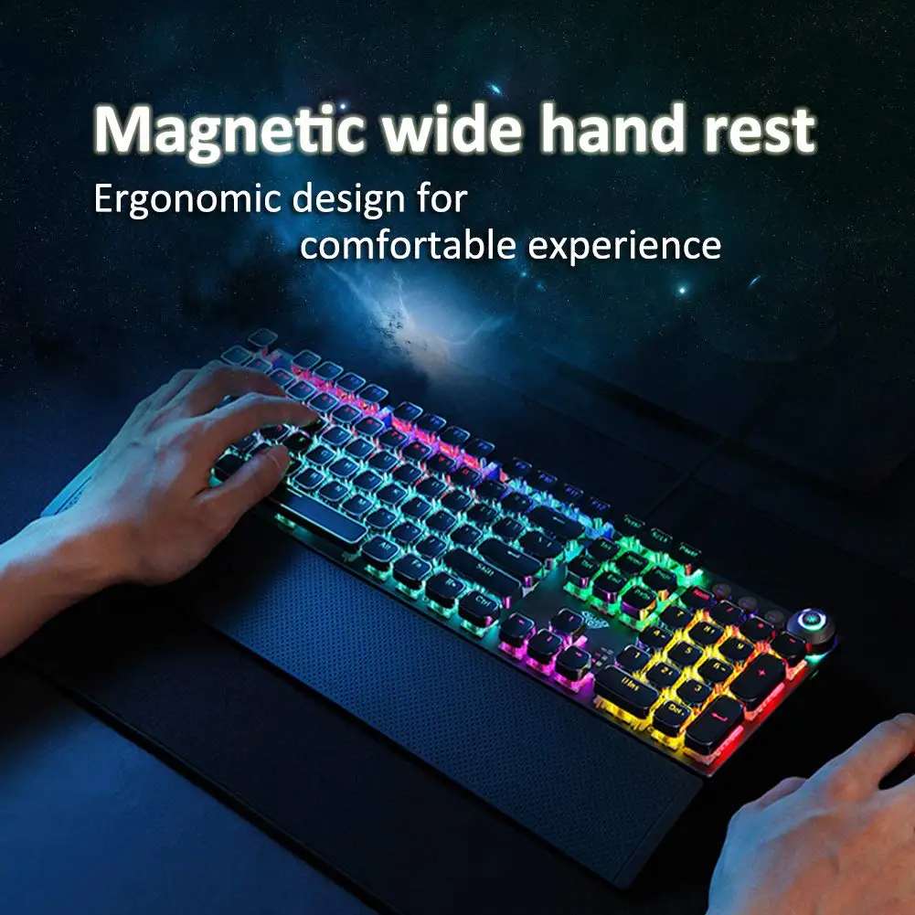 Игровая механическая клавиатура в стиле стимпанк с RGB подсветкой и защитой от