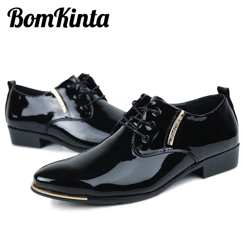 BomKinta Classic Glitter Office Men Dress Shoes Metal Business Lace Up Oxfords For Italian Style Formal | Обувь