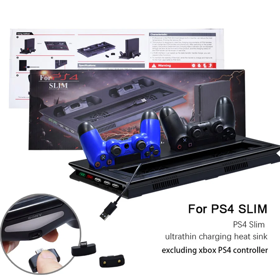 Вертикальная охлаждающая подставка для консоли PS4 Slim зарядная док станция с 3 USB