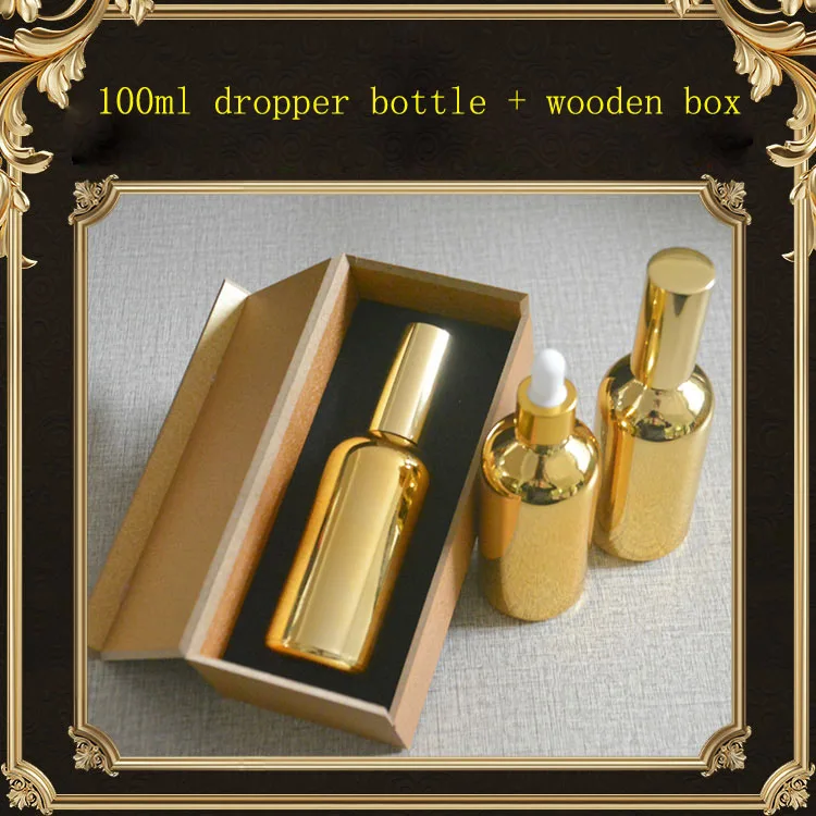

10pcs/lot 10ml/15ml/20ml/30ml/50ml/100ml High-grade gold dropper bottle ,Empty capsule bottle ,Packing bottle with wooden box.