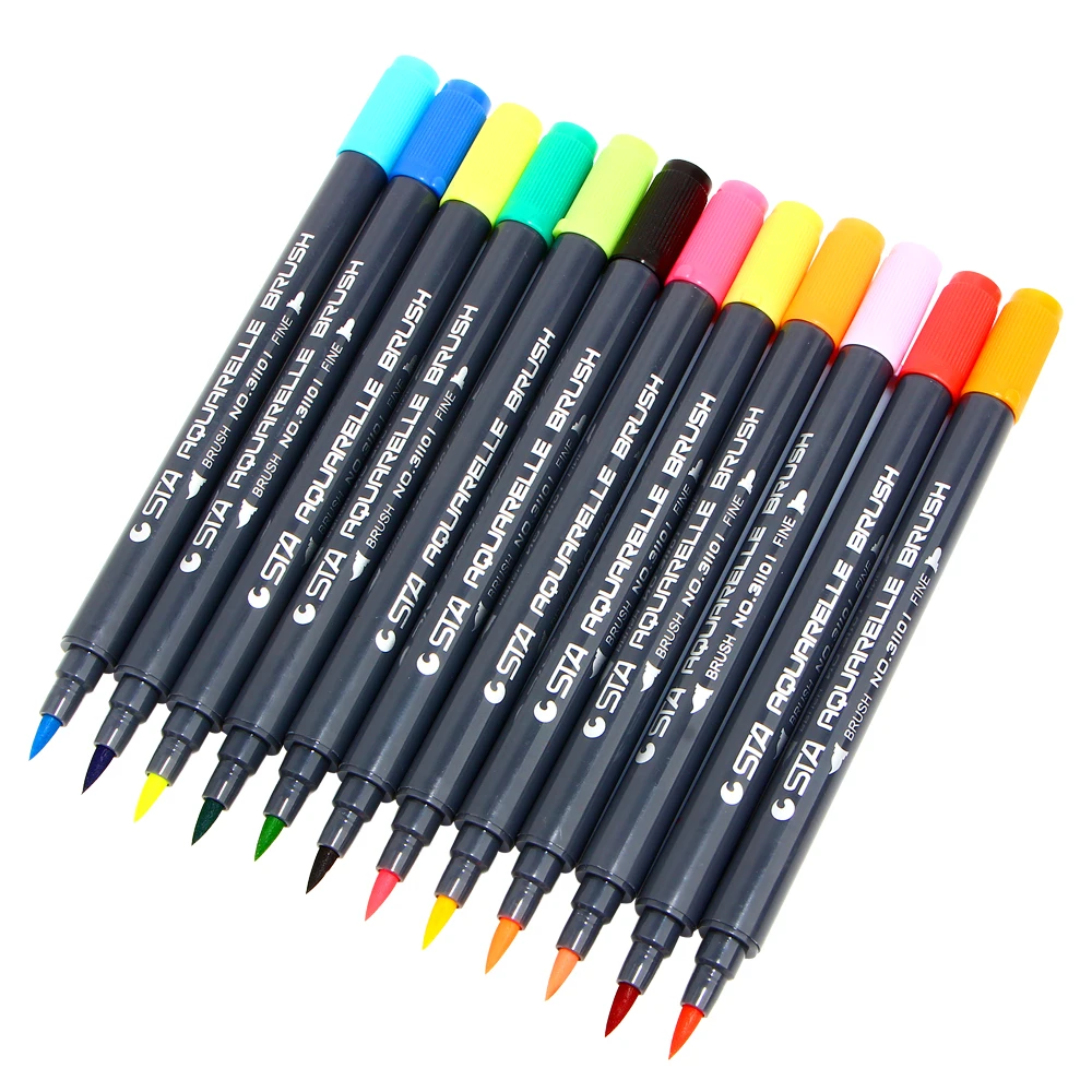 

12/24/36/48/80 Water-soluble Color Marker Pen Non-toxic Graffiti Paint Soft head brush penStationery Art Marker