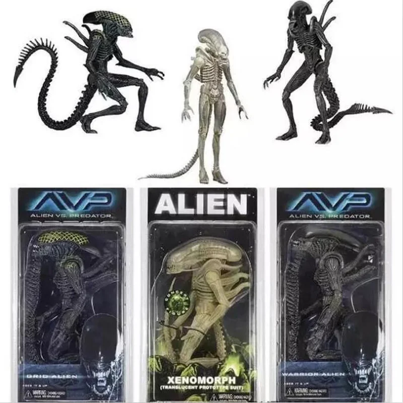 NECA Aliens vs Predator AVP Series Grid Alien Xenomorph Translucent Prototype Suit Warrior Alien Action Figure Model Toy 18cm
