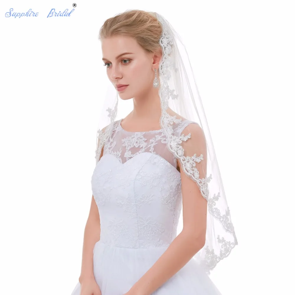 Sapphire Bridal 100% реальные фотографии однослойная винтажная кружевная кромка вуаль duvak