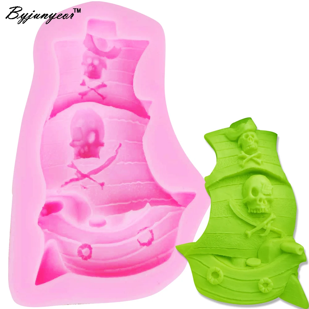 

Epoxy UV Resin F1169 Pirate Ship Skull Skeleton Silicone Mold Cake Decoration Fondant Cake 3D Mold Food Grade Silicone Mould