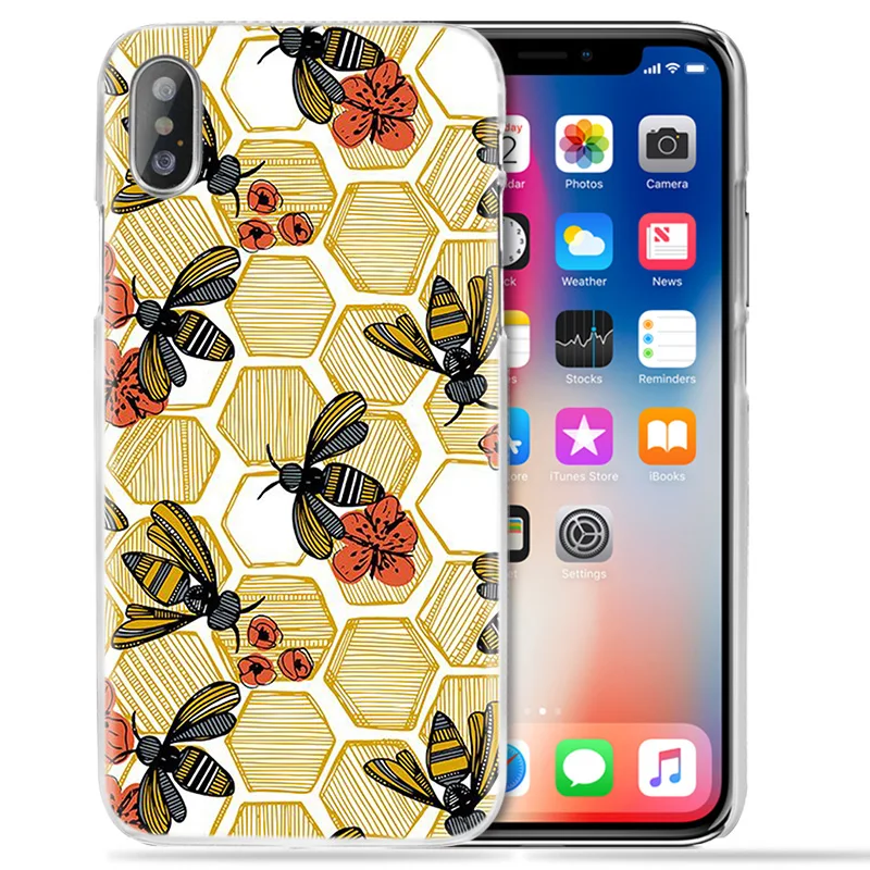Чехол для iPhone XS Max XR X 10 7 7S 8 6 6S Plus 5S SE 5 4S 4 5C Прозрачный жесткий пластиковый чехол для телефона Золотой медовый гребень медовая пчела