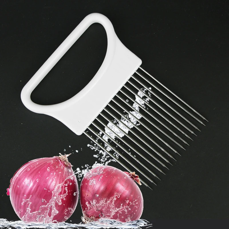 1 шт. легкий разрез лук держатель вилка из нержавеющей стали + пластиковый слайсер