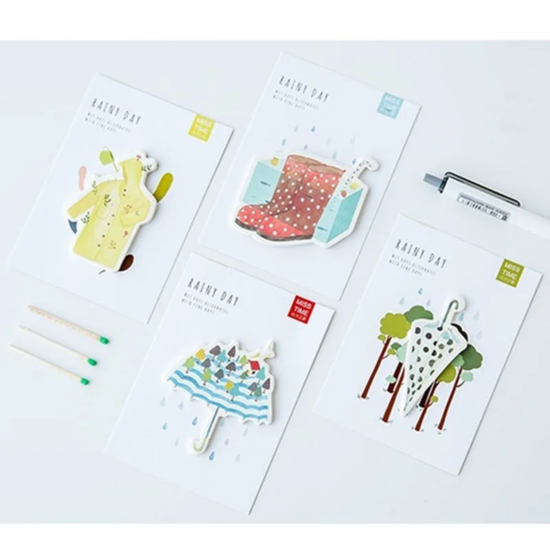 4 шт./лот липкий блокнот для дождливого дня милый дождевик зонтик стикер записная