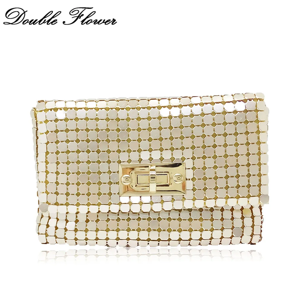 Двойной Цветок Блестящий металлический алюминиевый женский модный дневной