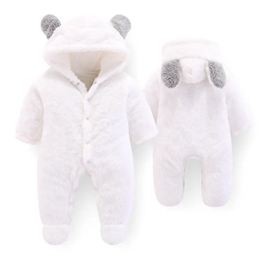 with footies white Комбинезоны для маленьких девочек; сезон осень-зима; комбинезон для новорожденных; хлопковый флисовый комбинезон с длинными рукавами и рисунком медведя; одежда для маленьких мальчиков - Цвет: with footies white