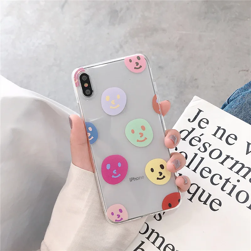 Милые чехлы для телефонов с улыбающимся лицом iPhone X XS max XR мягкий прозрачный