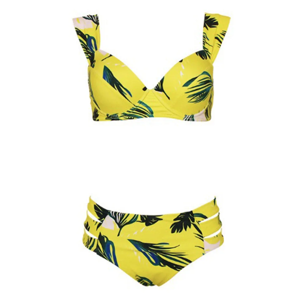 Palm Leaf Print Купальники на косточках Купальник High Cut стринги бикини мини микро