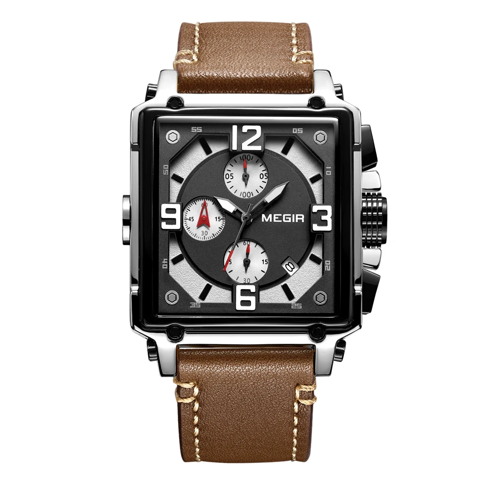 Часы MEGIR Мужские кварцевые с кожаным ремешком люксовые Брендовые повседневные