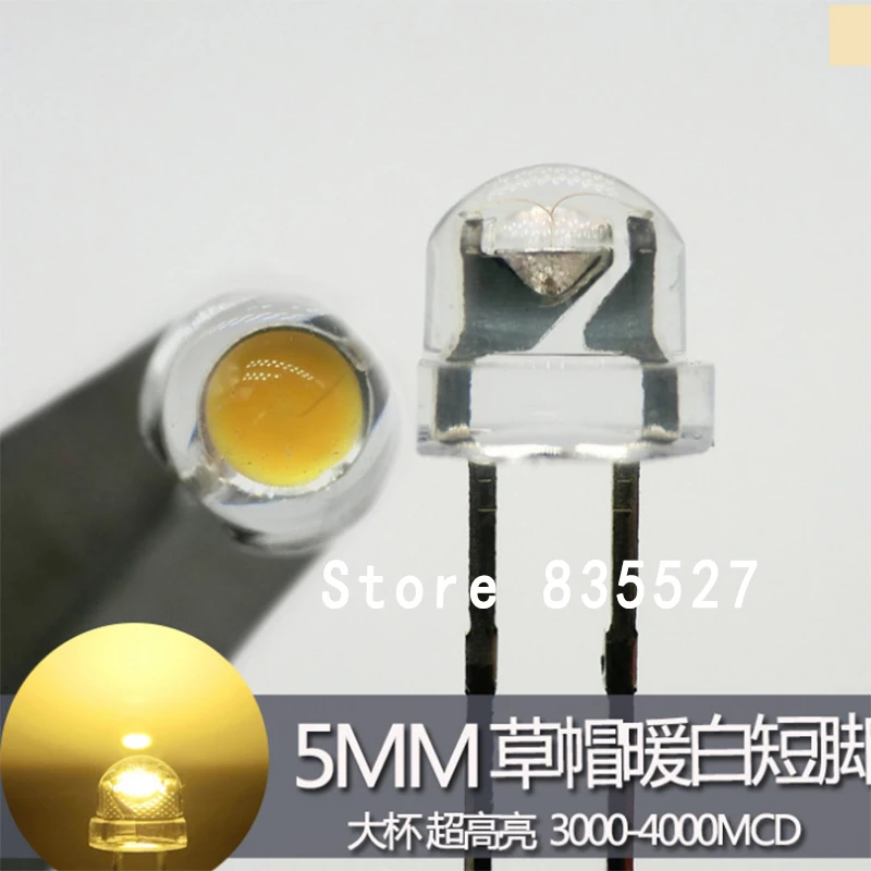 1000 шт./лот 5 мм теплая белая светодиодная соломенная шляпа F5 большой чип супер