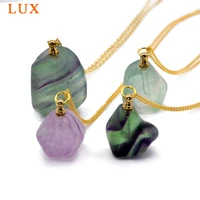 new30mm 40mm natural gem stone perfume bottle pendant essential oil diffuser necklace fluorite stone fashion pendant