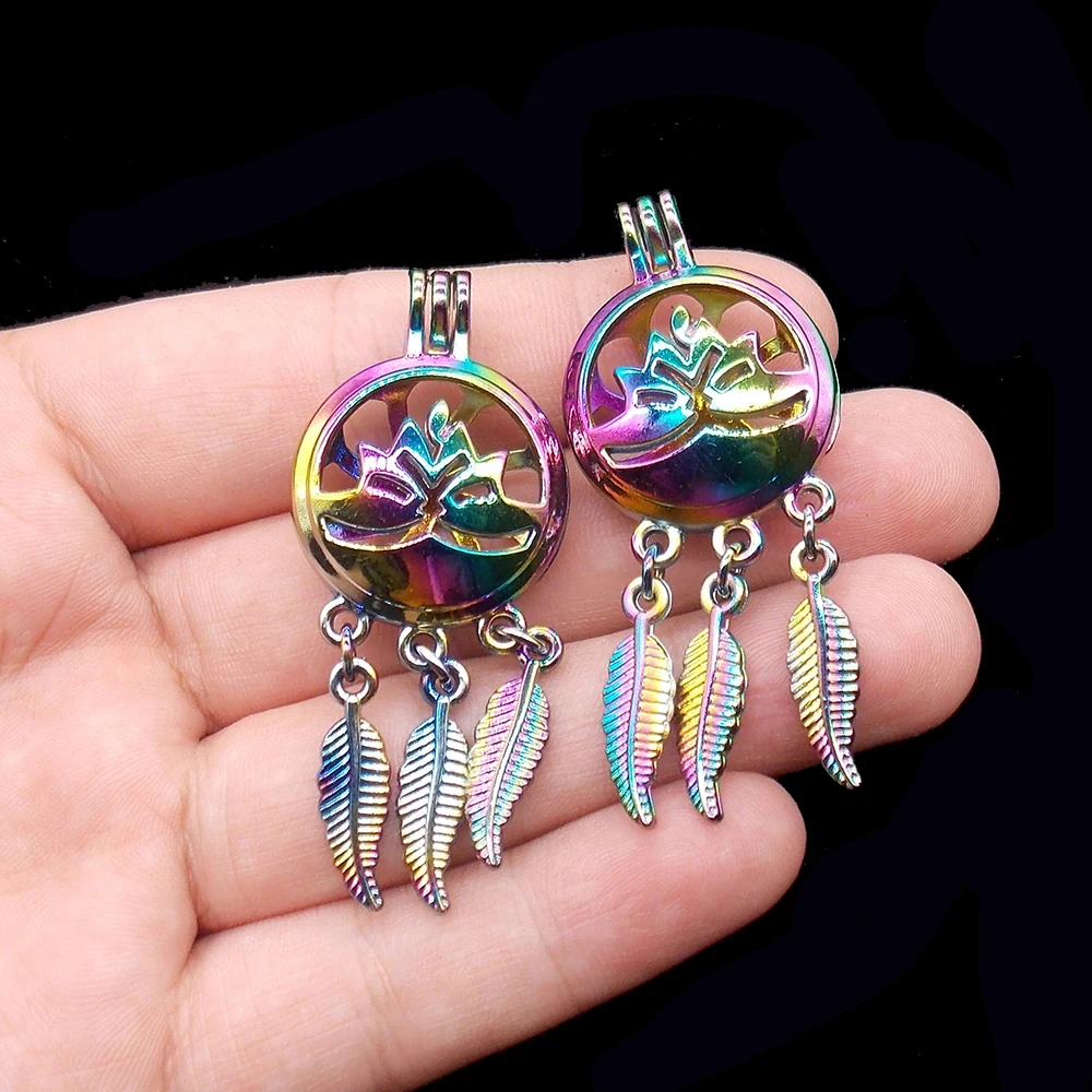 4 шт./лот Радужный цвет Лотос цветок Ловец снов жемчужная клетка масляный