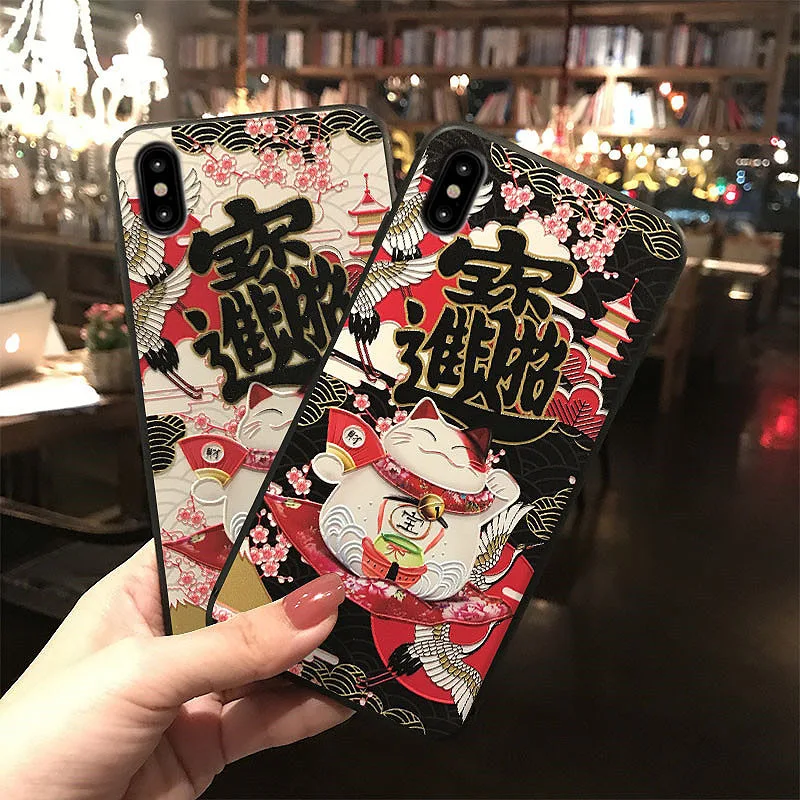 JIBAN китайский стиль Lucky Cat чехол для телефона IPhone XSmax XR X 3d рельефный Iphone 6 6S 6plus 7plus 8
